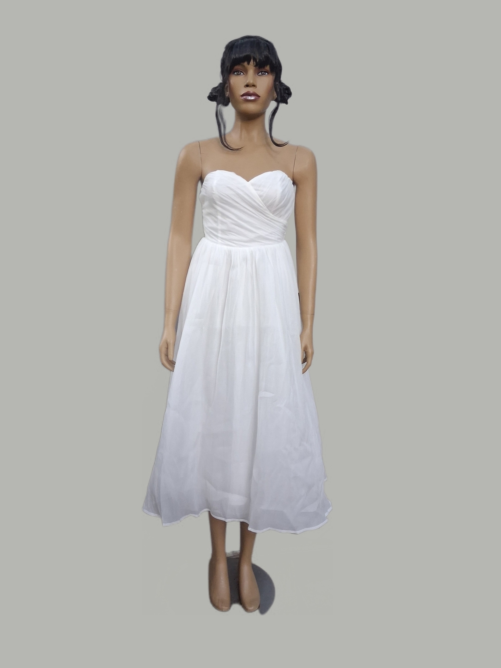 New Lulu's White Fairytale Design White Strapless A-Line Midi Dress Size S. NWT